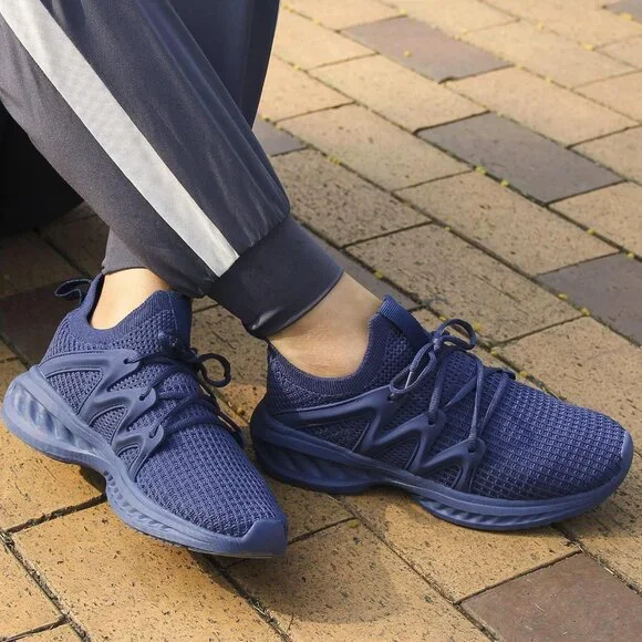 Women's All Blue Lightweight Walking Workout Tennis Gym Non Slip Sneakers Shoes - Picture 2 of 7